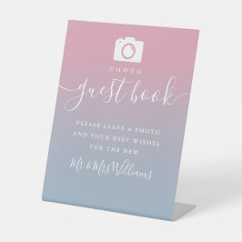 Roze en stoffig blauwe Ombre Script Foto gastboek Reclamebord Met Voetstuk