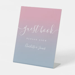 Roze en stoffig blauwe Ombre Script gastboek Reclamebord Met Voetstuk