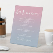 Roze en stoffig blauwe Ombre Script Trouw Bar Menu Reclamebord Met Voetstuk (Insitu)