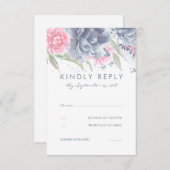 Roze en stoffige blauwe bloemen bruiloft RSVP (Voorkant / Achterkant)
