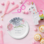 Roze en stoffige blauwe bloemen Waterverf bruiloft Papieren Bordje (Feest)