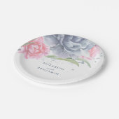 Roze en stoffige blauwe bloemen Waterverf bruiloft Papieren Bordje (Gekanteld)