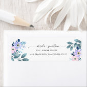 Roze en stoffige blauwe bloemenretour adreslabel etiket (Insitu)