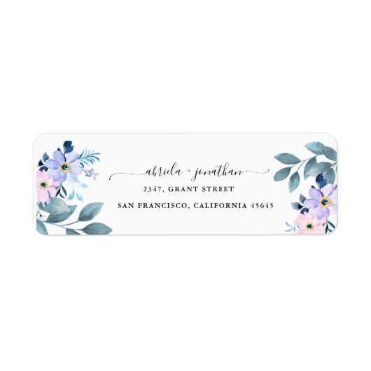 Roze en stoffige blauwe bloemenretour adreslabel etiket (Voorkant)