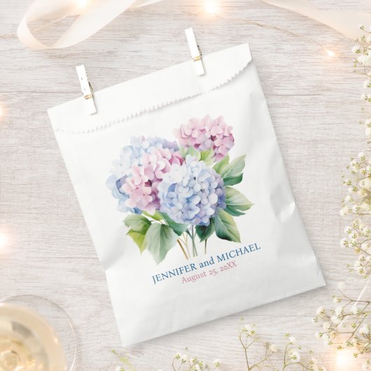 Roze en stoffige blauwe hortensia's bruiloft bedankzakje (Geknipt)