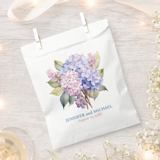 Roze en stoffige blauwe hortensia's bruiloft bedankzakje (Geknipt)