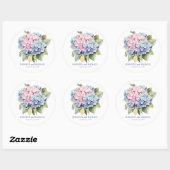 Roze en stoffige blauwe hortensia's trouwcirkel ronde sticker (Vel)