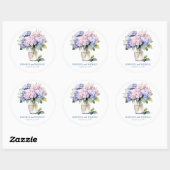 Roze en stoffige blauwe hortensia's trouwcirkel ronde sticker (Vel)