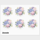 Roze en stoffige blauwe hortensia's trouwcirkel ronde sticker (Vel)