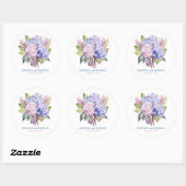 Roze en stoffige blauwe hortensia's trouwcirkel ronde sticker (Vel)