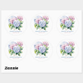 Roze en stoffige blauwe hortensia's trouwcirkel ronde sticker (Vel)