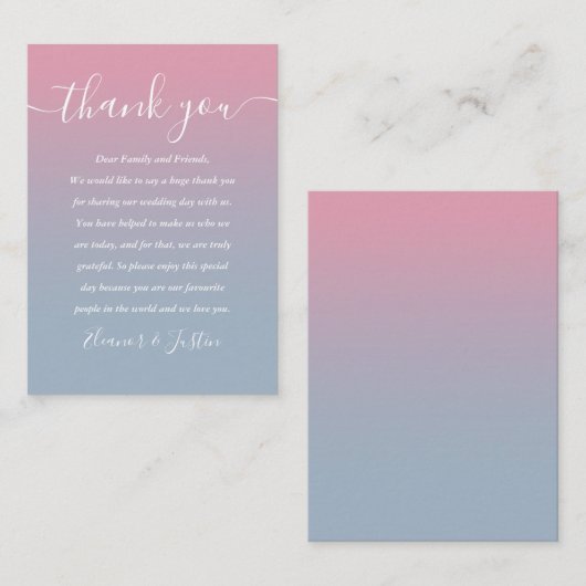 Roze en stoffige blauwe Ombre bruiloft Bedankt Plaatskaartje (Voorkant / Achterkant)