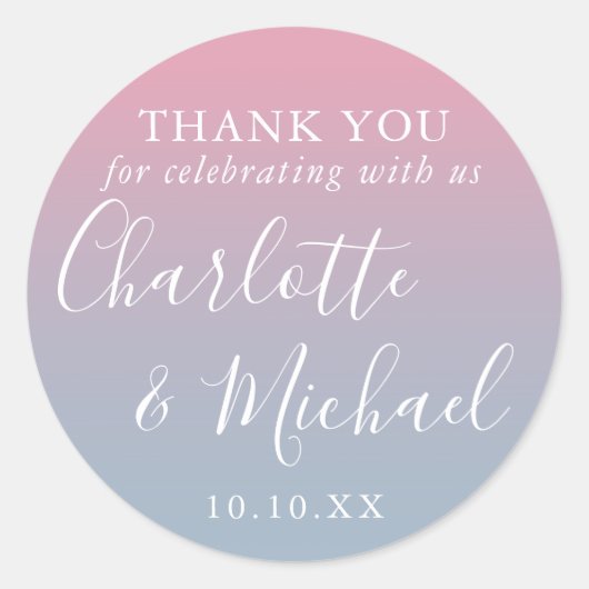 Roze en stoffige blauwe ombre huwelijksgunst Dank  Ronde Sticker (Voorkant)
