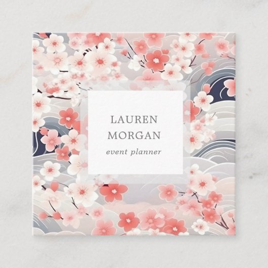 Roze en stoffige blauwe sakura bloemen vierkante visitekaartje (Voorkant)