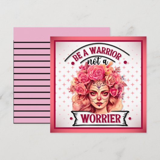 Roze en  Suikerschedel Feestdagenkaart (Voorkant / Achterkant)