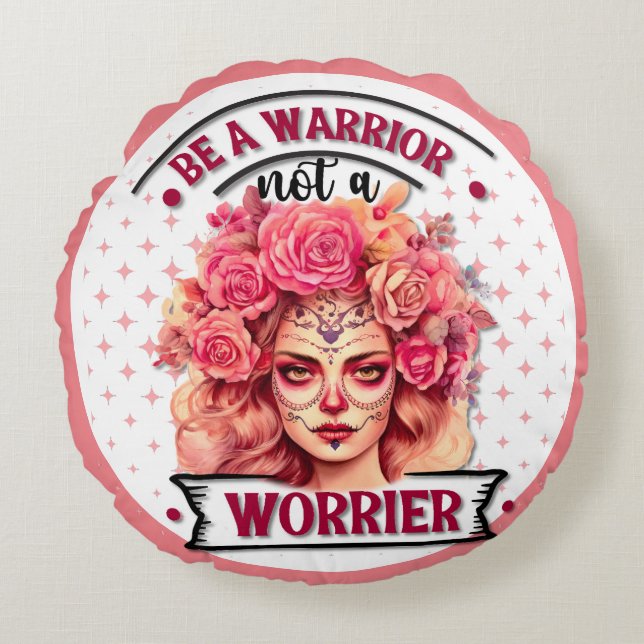 Roze en  Suikerschedel Rond Kussen (Voorkant)