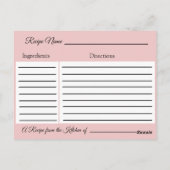 Roze en Tan Recipe Kaart (Achterkant)