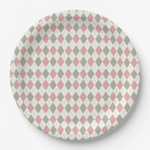 Roze en Taupe Argyle Patroon-Elegant Veelzijdig Papieren Bordje