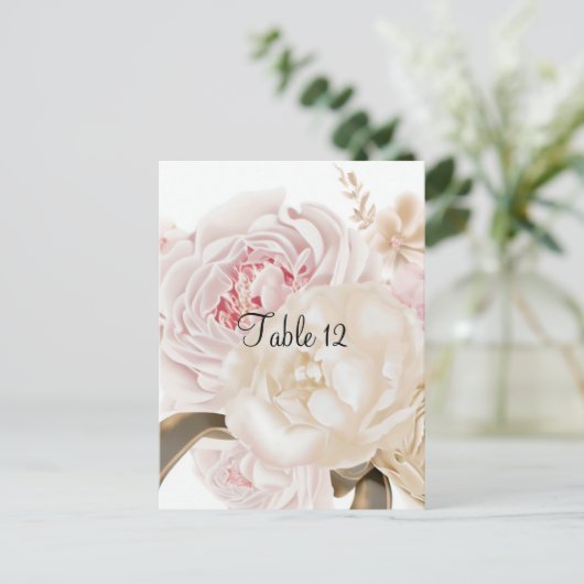 Roze en Taupe Bloemen Tafel Zitje Kaart (Staand voorkant)