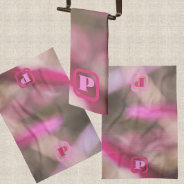 Roze en Taupe Camo Abstract Chic Monogrammed Theedoek