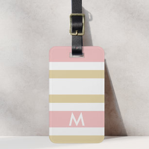 Roze en Taupe Strepen Preppy Aangepaste Initiaal Bagagelabel
