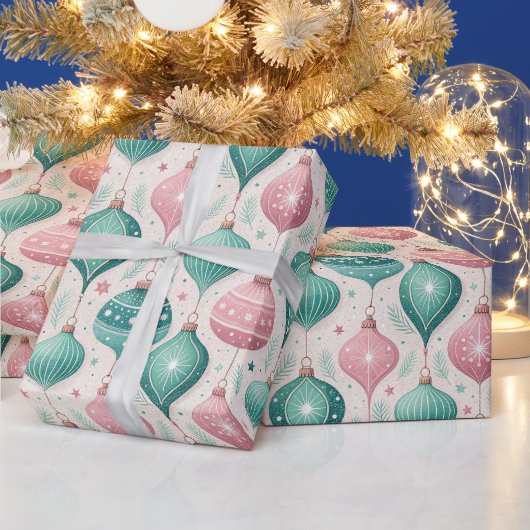 Roze en Teal Balornament Kerstmis Cadeaupapier (Feestdagen)