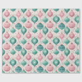 Roze en Teal Balornament Kerstmis Cadeaupapier (Vlak)
