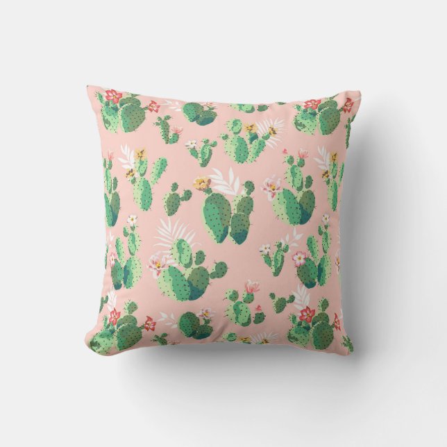 Roze en Teal Cactus Southwestern Kussensloop Kussen (Voorkant)