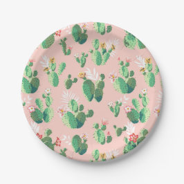 Roze en Teal Cactus Zuidwestelijke Papieren Borden Bordje