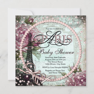 Roze en Teal Chic Parijs Baby Shower Kaart