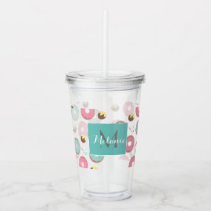 Roze en Teal Donut Mix Monogram Aanpasbaar Acryl Drinkbeker