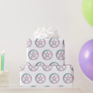 Roze en Teal Pentagram Hekserij Witte Halloween Cadeaupapier