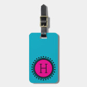 Roze en Teal Stip Monogram Bagagelabel (Voorkant verticaal)