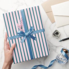 Roze en Teal Strepenpatroon Cadeaupapier