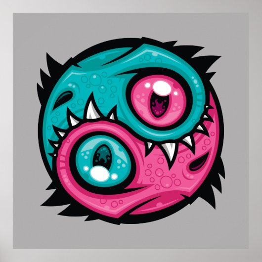 Roze en Teal Yin Yang Draken Poster (Voorkant)