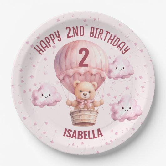 Roze en  Teddy Bear Baby Meisje Papieren Bordje (Voorkant)