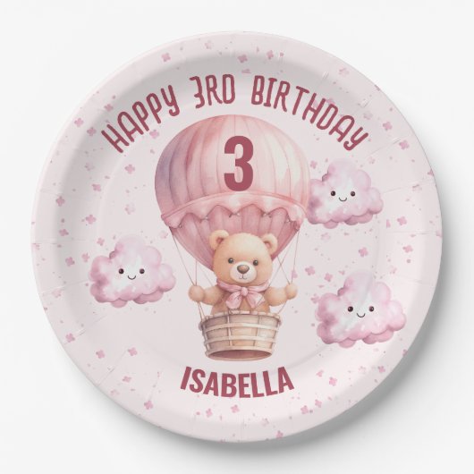 Roze en  Teddy Bear Baby Meisje Papieren Bordje (Voorkant)