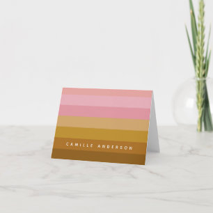 Roze en terracotta boho geometrische strepen naam notitiekaartje