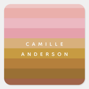 Roze en Terracotta Boho Geometrische Strepen Naam Vierkante Sticker