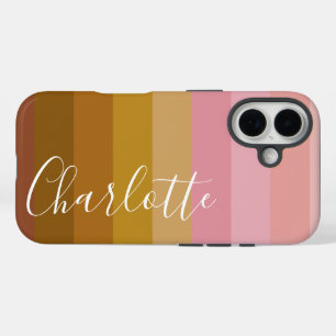 Roze en Terracotta Boho Geometrische Stripes Naam iPhone 16 Hoesje