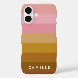 Roze en Terracotta Boho Geometrische Stripes Naam iPhone 16 Hoesje