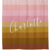 Roze en Terracotta Boho Geometrische Stripes Naam Douchegordijn (Voorkant)
