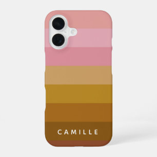 Roze en Terracotta Boho Geometrische Stripes Naam iPhone 16 Hoesje