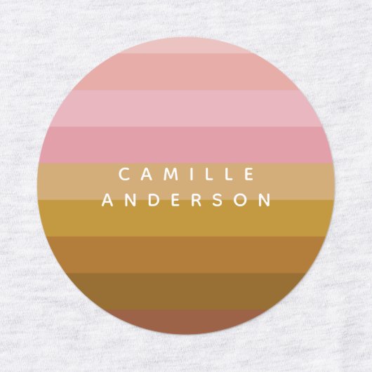 Roze en Terracotta Boho Geometrische Stripes Naam Labels (Design 1)