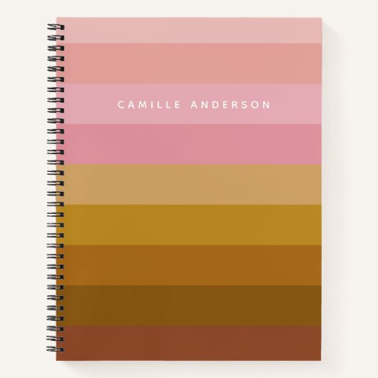 Roze en Terracotta Boho Geometrische Stripes Naam Notitieboek (Voorkant)