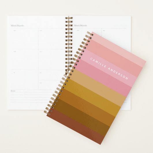 Roze en Terracotta Boho Geometrische Stripes Naam Planner (Display)