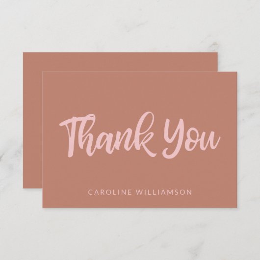 Roze en Terracotta Trendy Script Lettering Custom Bedankkaart (Voorkant / Achterkant)