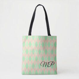 Roze en tinten groen argylepatroon tote bag