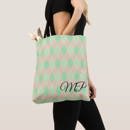Roze en tinten groen argylepatroon tote bag
