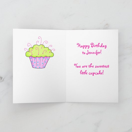 Roze en Turkooise Kaart Cupcake (Binnen)